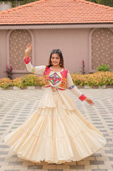 Pretty White Cotton Gamthi Work Navratri Lehenga Choli